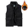Men's Corduroy Fleece-Lined Multi-Pocket Cotton Vest - Casual, Sleeveless, Outdoor, Cold-Proof.