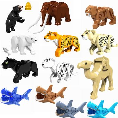 Verriegelnde Dinosaurier Tiere Tiger Leopard Eisbär Elefant Hai Schwarzes Kamel Bausteine Spielzeug für Kinder Tierverriegelung