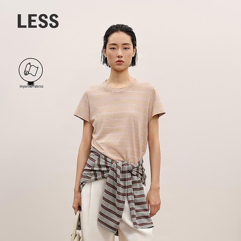 2026 Summer Striped Cotton Crew Neck T-Shirt L