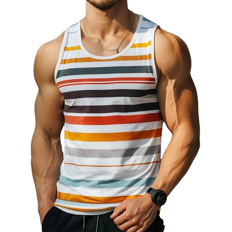 

Летний топ с круглым вырезом, 3D-принтом в простой полоску, модная повседневная безрукавка, мужские футболки XS