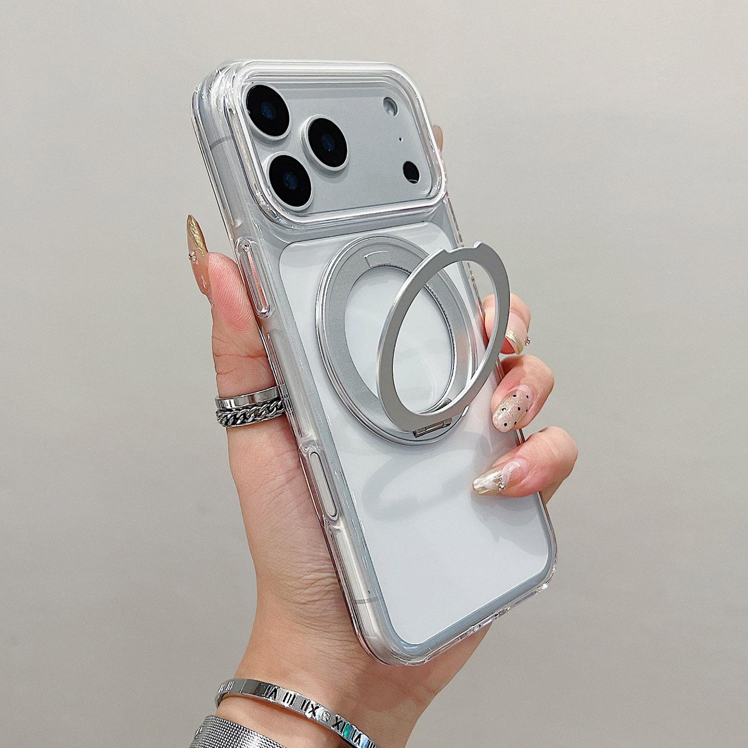 

For iPhone 17 Pro Case Compatible with MagSafe Rotating Kickstand Clear TPU Phone Cover