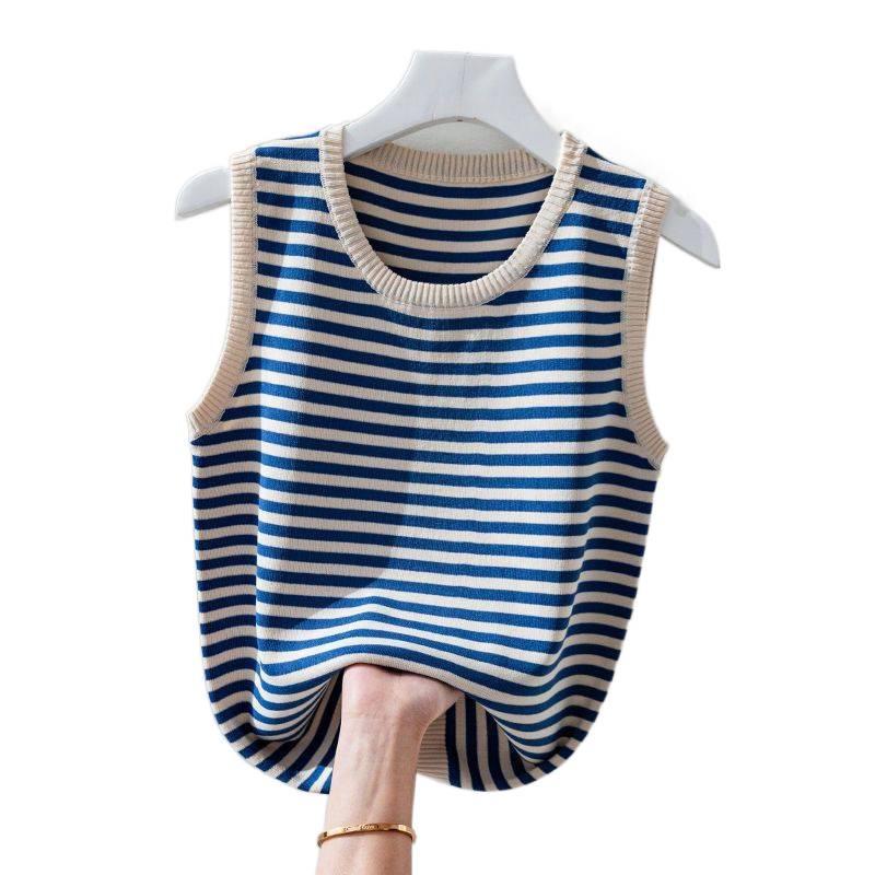 Women's Ice Silk Striped Knitted Strappy Tank Top