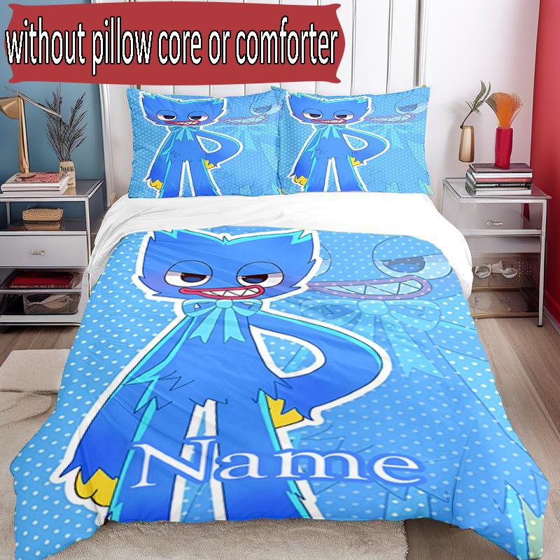 3pcs Duvet Cover Set (1*Duvet Cover + 2*Pillowcase, Without Core), Custom Name Huggy Wuggy Pattern Bedding Set, Home Bedroom Decor Gift