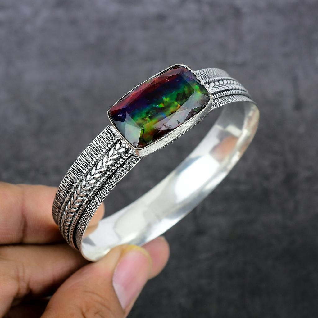 Mystic Topaz Handmade 925 Sterling Silver Cuff Bangle Adjustable U8c50