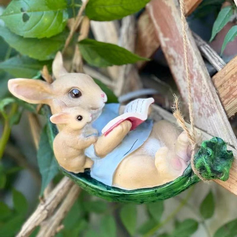 Garden Outdoor Tree Pendant Swing Rabbit Decoration Garden Cartoon Animal Crafts Decoration Decorations for Home