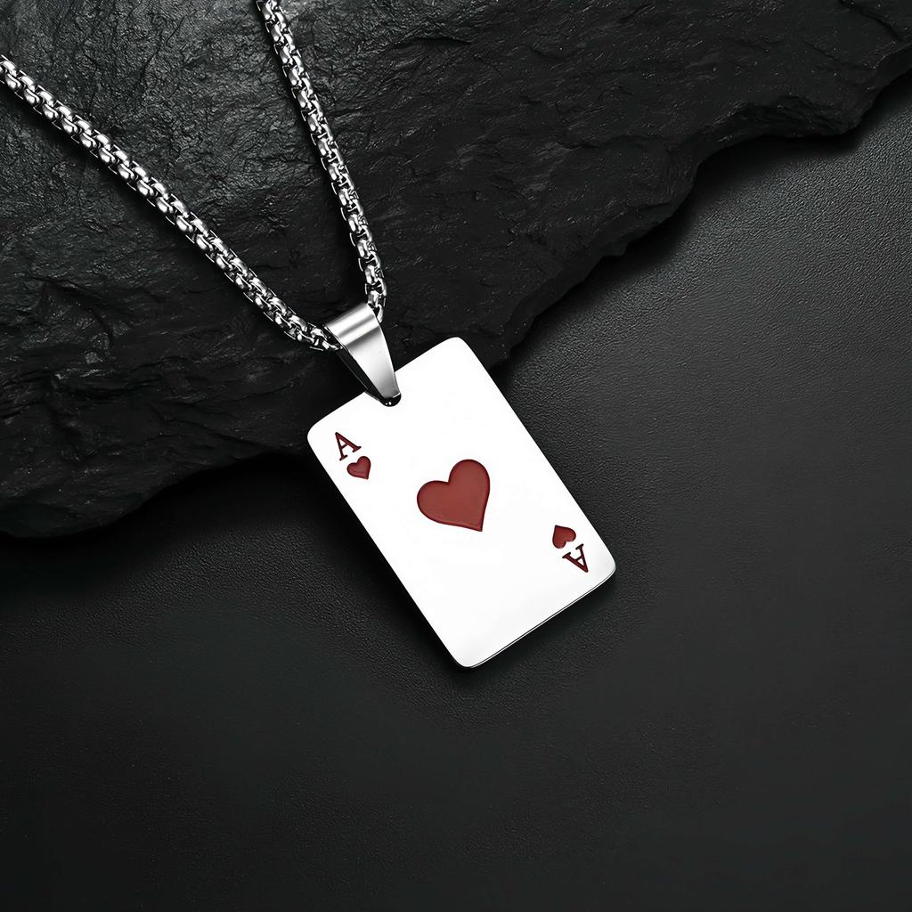 Stainless Steel Vintage Ace of Spades&Hearts Necklace For Men Women Punk Gothic Hiphop Jewelry Trendy Chain Accessories Gift