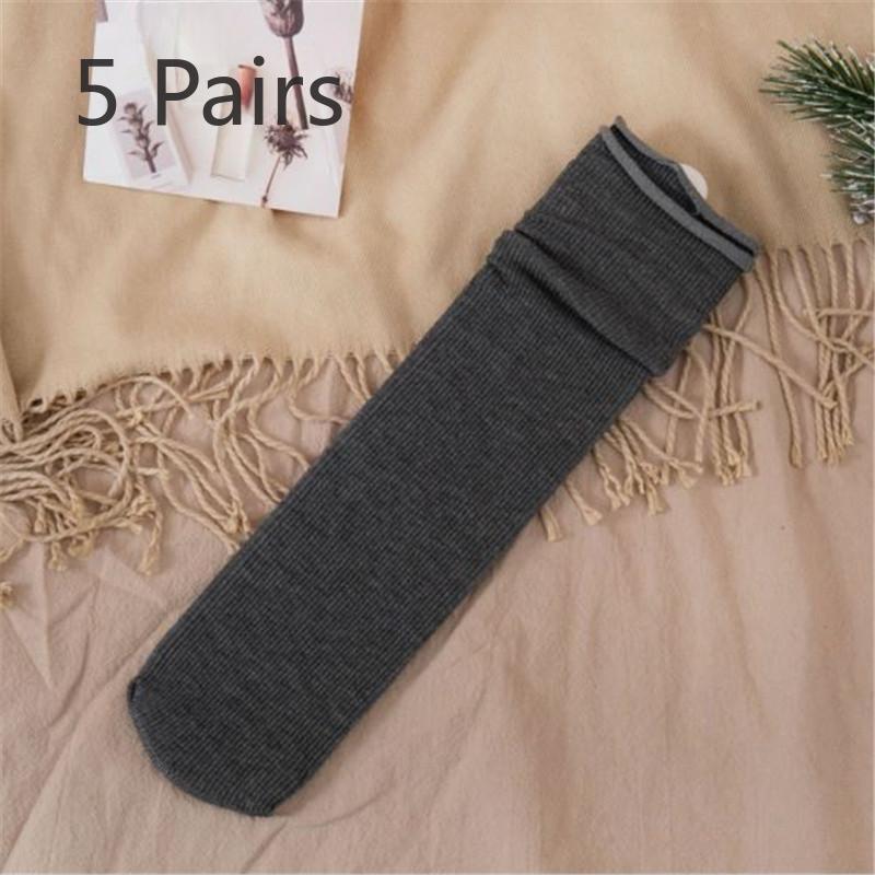 5 Pairs of Women's New Fall Vintage Stripes Solid Color Mid Tube Pile Socks