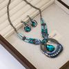 European & American Luxury Teardrop Gemstone Necklace & Earring Set - Blue Retro Fashion Temperament.