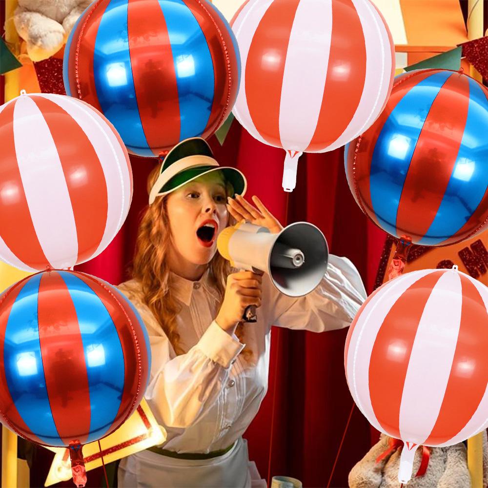22-Inch 4D Round Striped Aluminum Foil Balloons, Suitable for Birthday Parties, Carnivals, Circus Performances, Various Parties, and Party Decorations