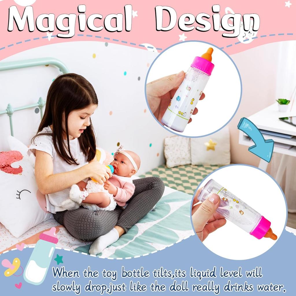 Pretend Play Baby Doll Care Feeding Set Toy Doll Accessories Set With Pacifier Disappearing Milk & Juice Bottles Tableware Gift