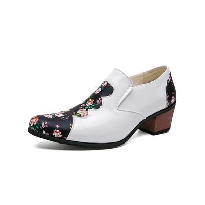 Ny Mode Broderi Hög Klack 6cm Lackläder Spetsiga Oxfords Skor Män Blommönster Fest Bröllop Herrskor