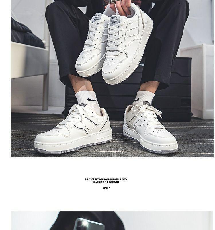 Men's Spring White Sneakers: Breathable, Trendy, Versatile Thick-Soled Skate Shoes