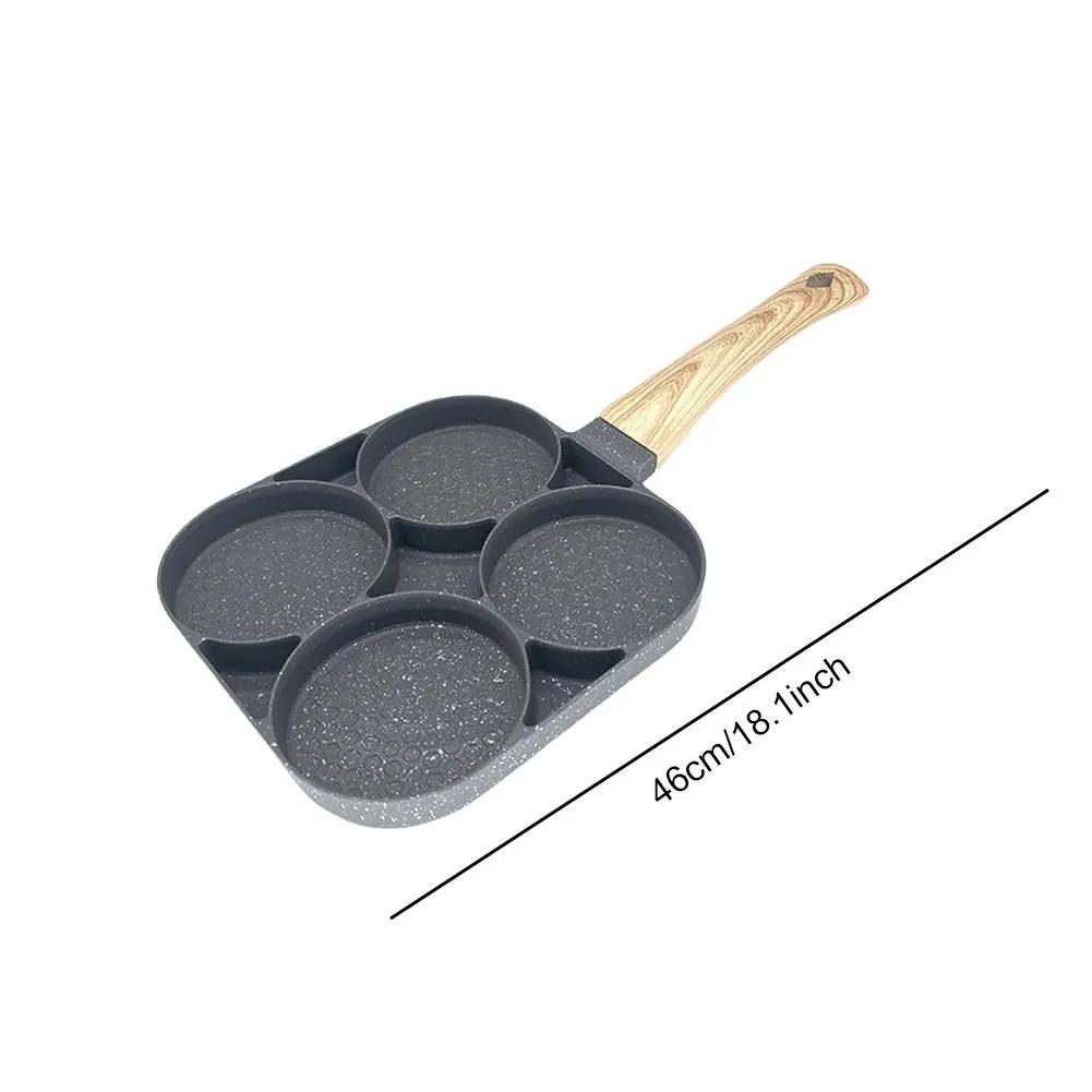 7 Holes Frying Pan Non Stick Pancake Pan Breakfast Burger Egg Pancake Maker Wooden Handle Four Hole Omelet Pan Kitchen Utensils