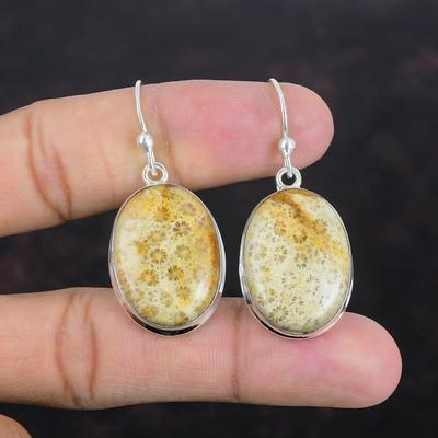 Fossile Koralle Ohrringe, Natürlicher Edelstein Schmuck, 925 Sterling Silber Ohrringe, brandneue Ohrringe, erstaunlicher Schmuck, handgemachte Ohrringe, Geschenke für Frauen