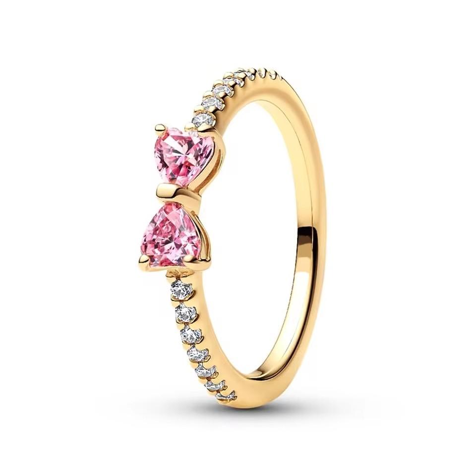 925 Silver Red Pink White bows Ring For Women Jewelry Open Design Wedding Party Fashion Gift