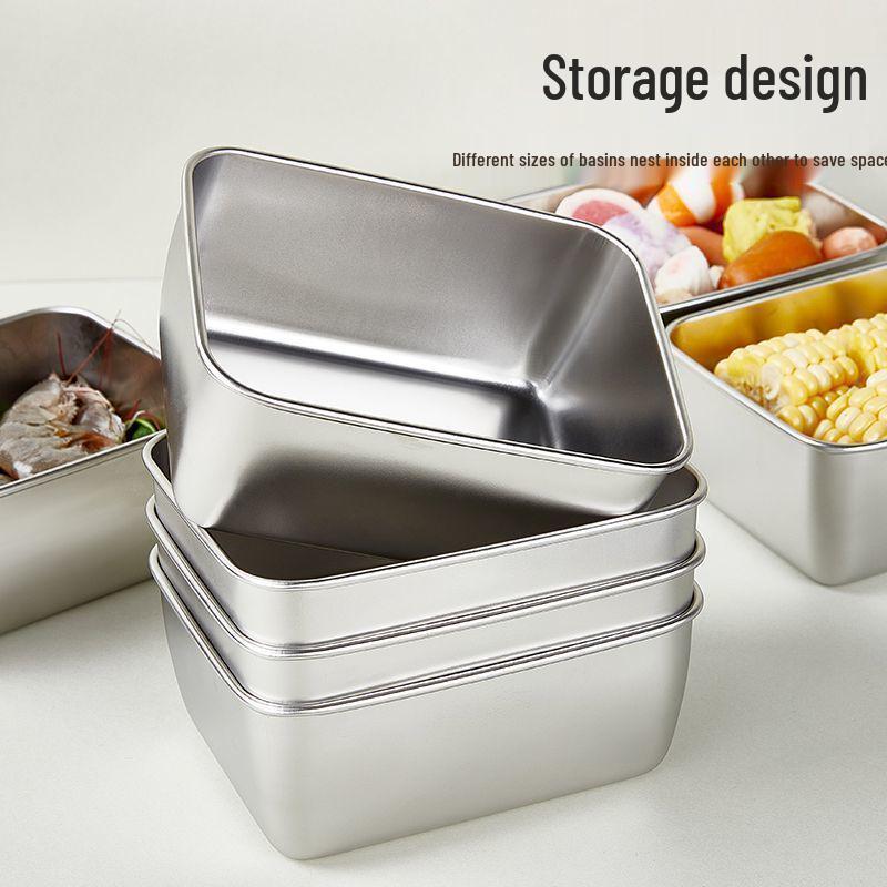 Thickened Stainless Steel Rectangular Food Storage Container with Lid
