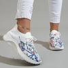 Fashion Floral Printed Knit Sneakers for Women Mesh Breathable Casual Sports Shoes Woman Comfort Slip On Flats Vulcanized Shoes
