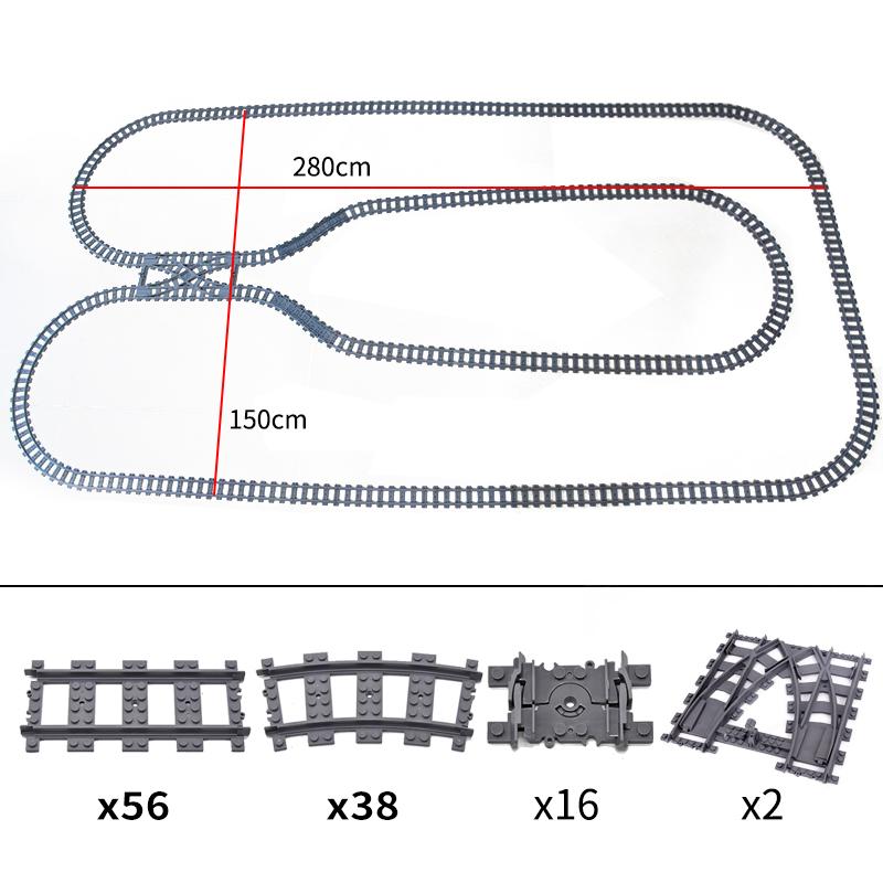 City Trains Flexible Tracks Forked Straight Curved Rails Crossing Switch Building Block Bricks High-Tech Creative Toys for Kids