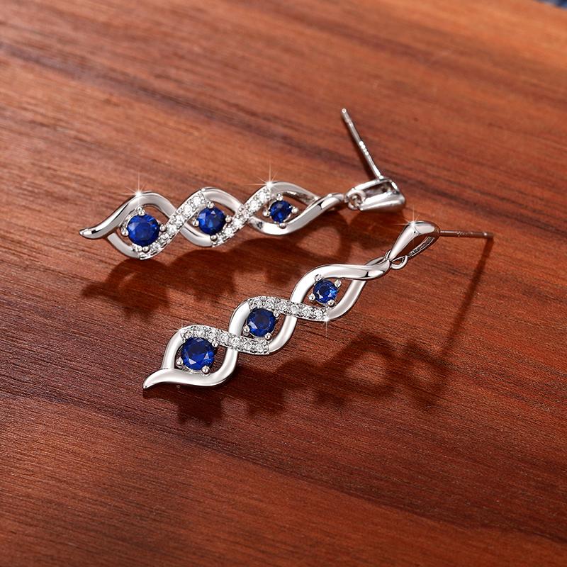 Huitan Fancy Twist Earrings for Women Luxury Paved Blue/White Cubic Zirconia Exquisite Bride Wedding Earrings New Trendy Jewelry
