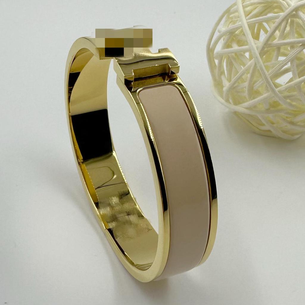 H Letter 12MM Enamel Titanium Steel Bracelet - European & American Fashion Bangle