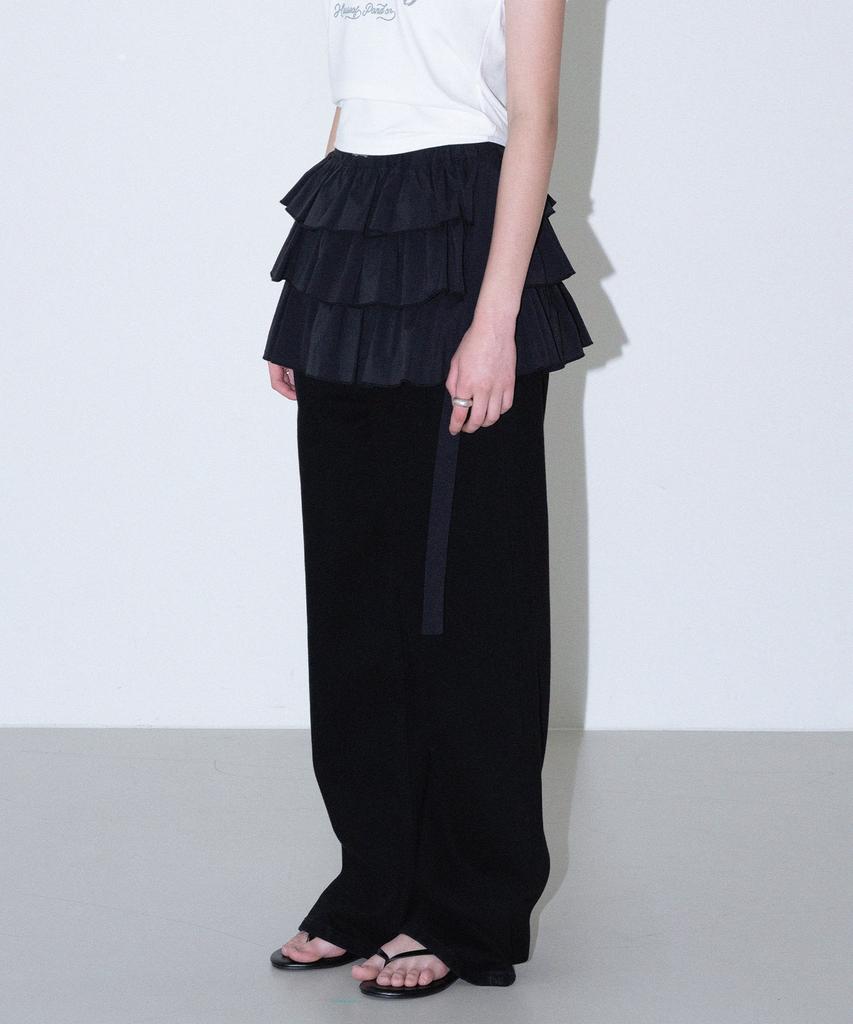 Hauseuobeupondeu Volume Ruffled Cotton Skirt_Black