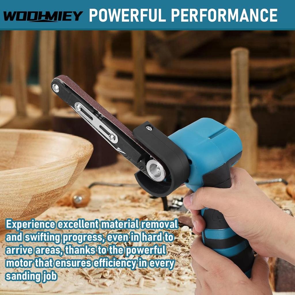 Cordless Belt Sander, 16.8V Lithium Battery, 7000RPM, 15 Sanding Belts(80-1000 Grits), Powerful Motor for Wood, Metal,Curved Surfaces,Long-Lasting