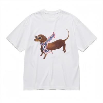 Women's T-shirt With Stylish Wiener Dog Graphic Unisex White 100% Cotton Top USA