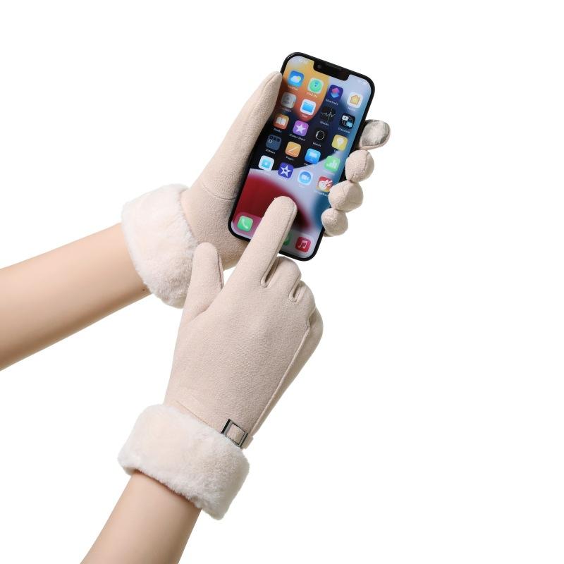 Neue Herbst- und Winterhandschuhe aus deutschem Fleece, warm, Outdoor, winddicht, Fleecehandschuhe, Damenstudenten-Fleecekragen, Radfahren, Touchscreen