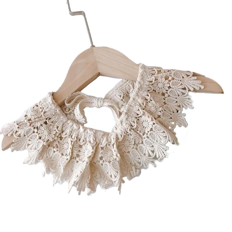 Korean Style Toddler Kids Lace Floral Bibs Cute Hollow Out False Collar Children Clothes Accessiory Pure Color Baby Girls Cotton