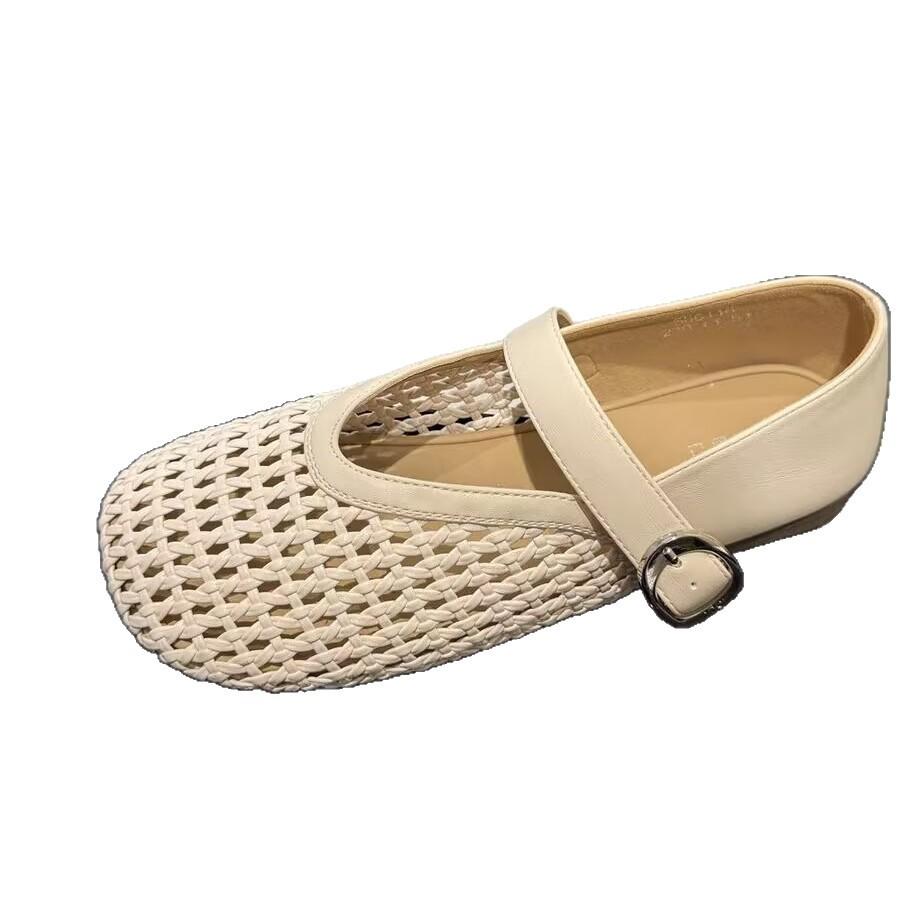 Retro hollow sandals soft sole Mary Jane shallow mouth single shoes 2025 new popular women's one-pedal lazy shoes