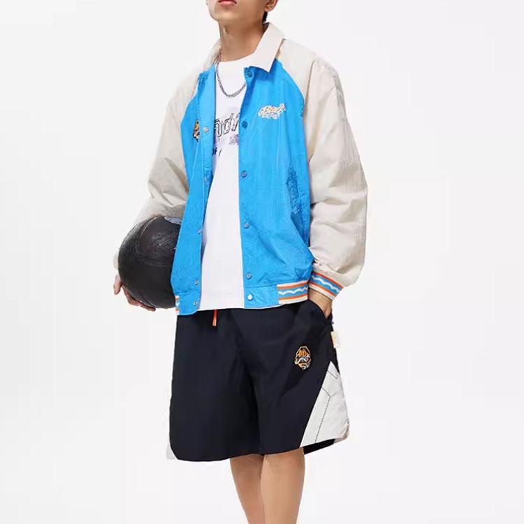 Li Ning Badfive Seven Cities Collaboration Embroidered Long Sleeve Baseball Jacket Men Jackets Blue AFDT801-3