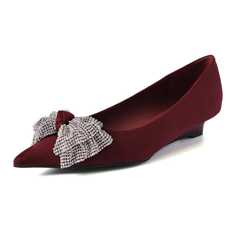 720500 bow rhinestone high heels 2026 autumn new French pointed thin heel temperament shallow mouth