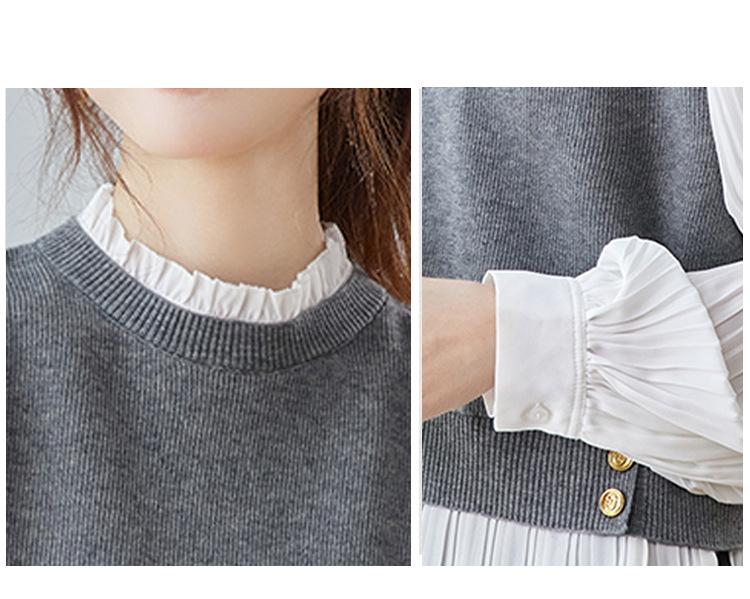 Top in Maglia Color Block con Collo a Volant Stile Coreano Autunno 2025 per Donna