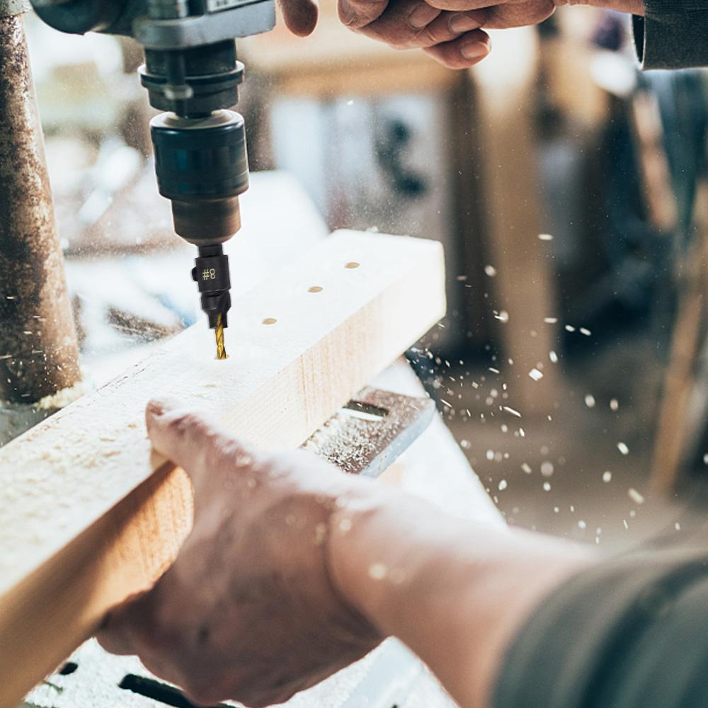 5PCS Countersink Drill Bit Set High Speed Steel with 1 Free Hex Key Wrench for Woodworking and Carpe