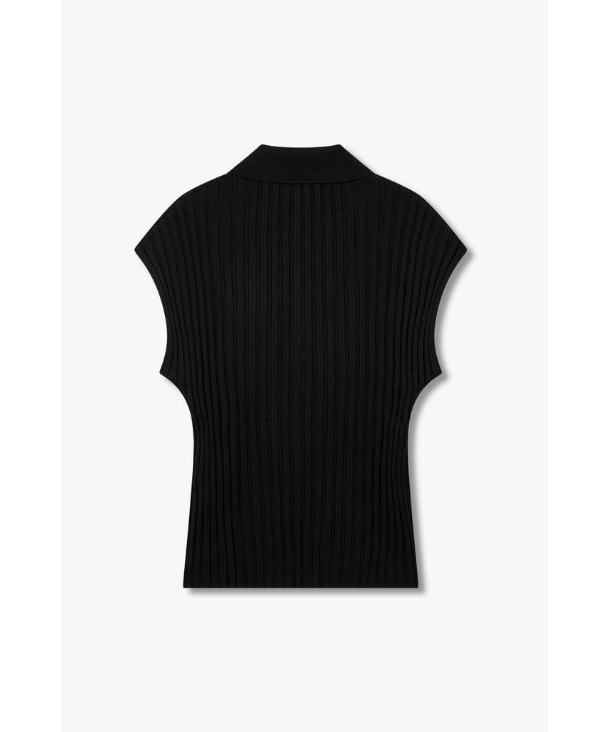 Bobeu Collared Neck Ribbed Knit Pullover_Black 7156250004