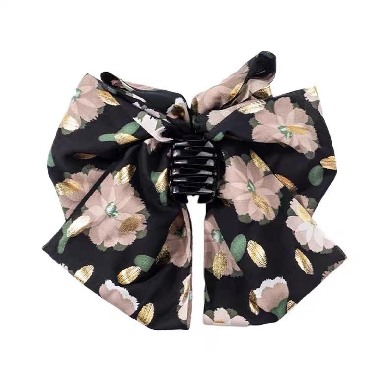 Elegant Women Large Bow Hair Claw Chiffon Big Bowknot Stain Bow Barrettes Hairpin Women Color Ponytail Clip Hair Accessories