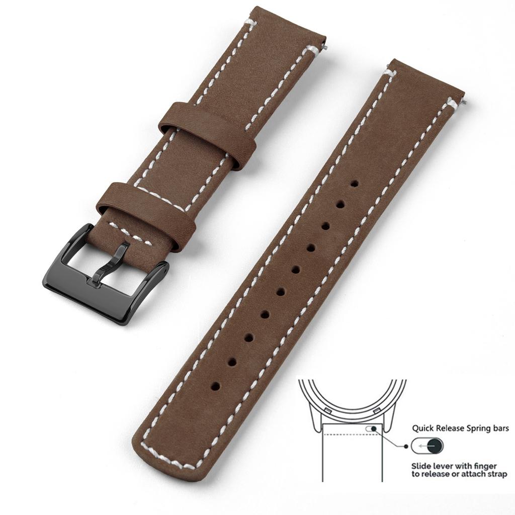 Genuine Leather Top Grain Watch Band, Quick Release 20mm/22mm Watch Strap, Fits Samsung Galaxy Watch, Men and Women Watch band