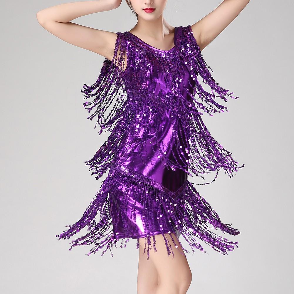 

Костюм для танцев ча-ча-ча, выпускной вечер, клубное платье без рукавов M фиолетовый