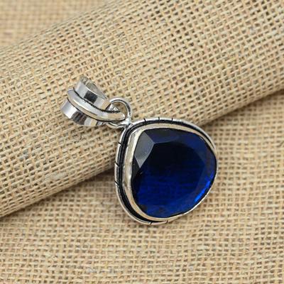Blue Sapphire Lab-Created 925 Solid Sterling Silver Handmade Jewelry Women Pendant