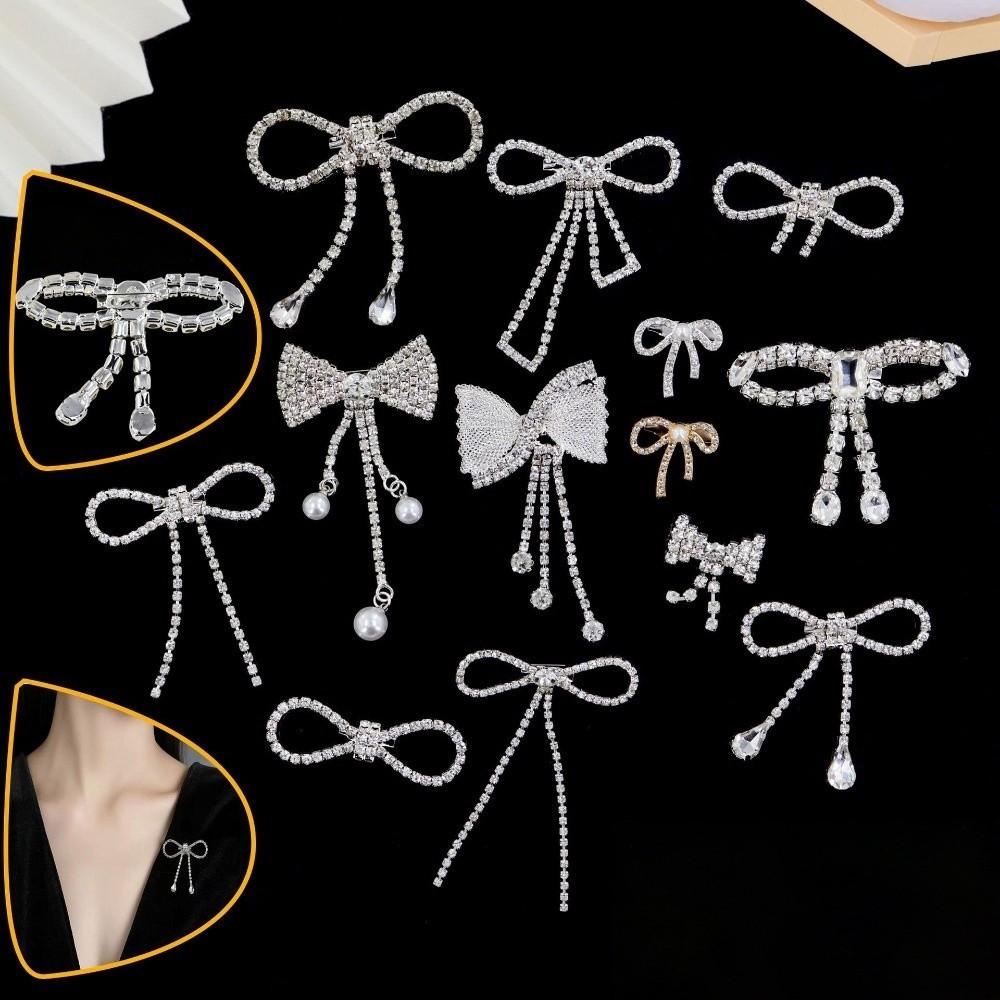 Fashion Elegant Bowknot Brooches Rhinestone Sparkling Brooches Jewelry Pin Fastener Clothing Fixing Pins Women Dress Decoration
