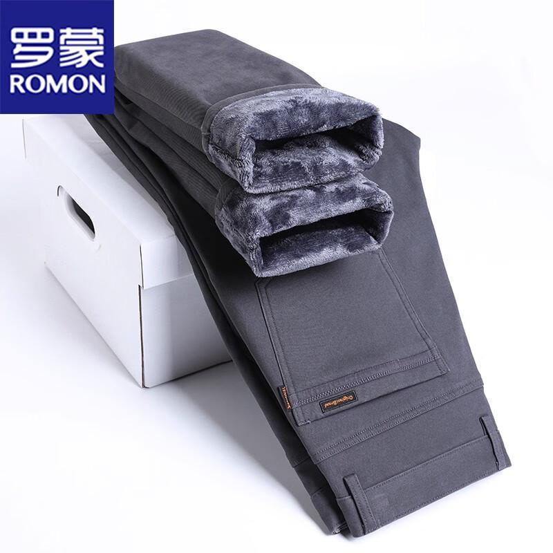 ROMON Men's Warm Straight-Fit Casual Pants