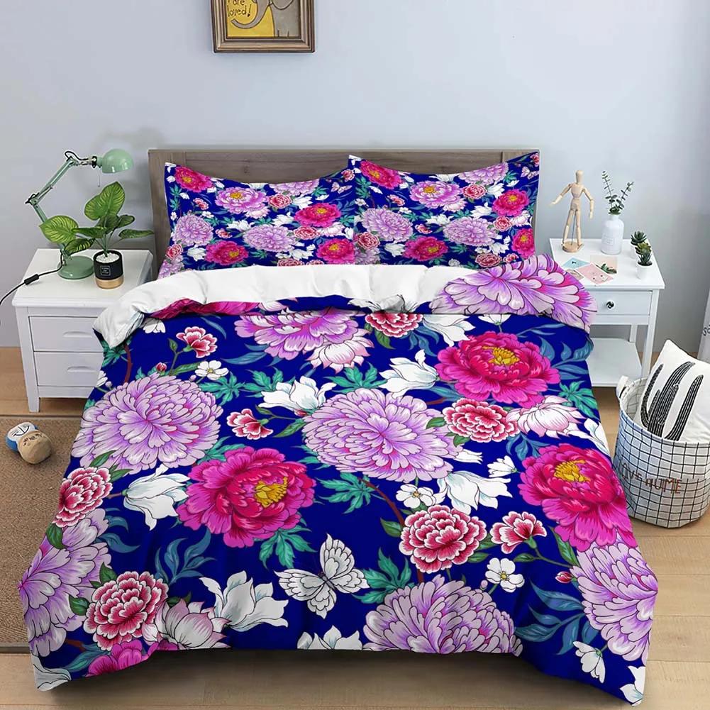 Vintage Flower King Queen Duvet Cover Peony Sunflower Bedding Set Tropical Floral Quilt Cover Boho Polyester Comforter Cover