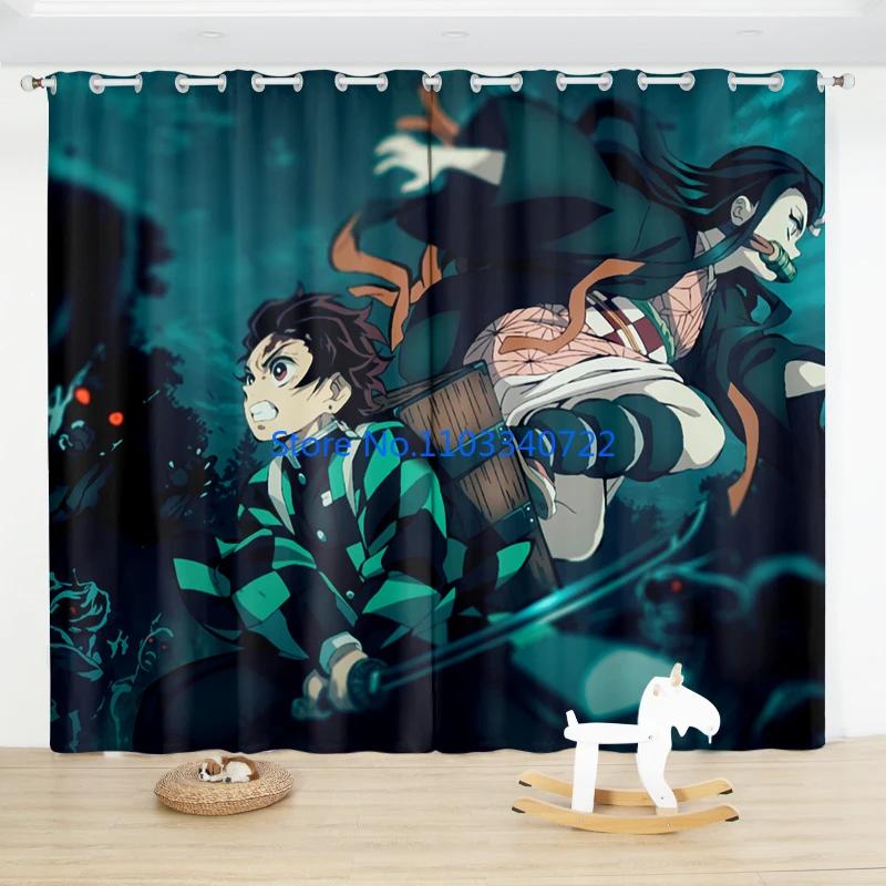 Girl Demon Slayer Giyuu Anime Window Curtain Print Curtains Living Room Bedroom Size Kids Gift Blackout Made Of Polyester Great Decor