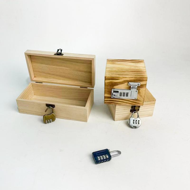 Key Safe Box Cash Box Bank With Secure Lock Pine Wood Jewelry Treasure Chest Unpainted Wood Small Wooden Box