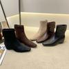 Soft leather version~ retro high-heeled short boots for women's autumn and winter new square-headed thin boots, small inner height-increasing boots