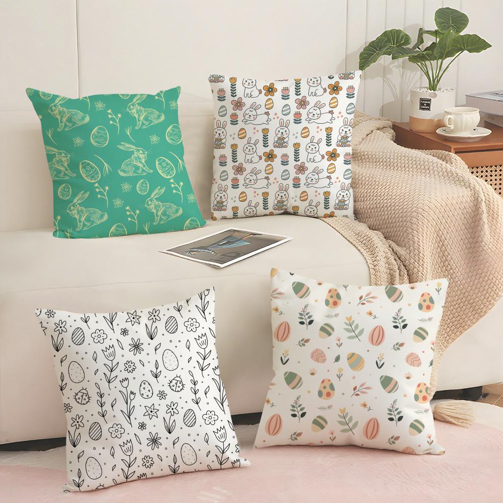 Easter Pattern Cushion Cover Soft Short Plush Pillow Cover Smooth Cozy Texture Aesthetic Cushion Case Home Decor