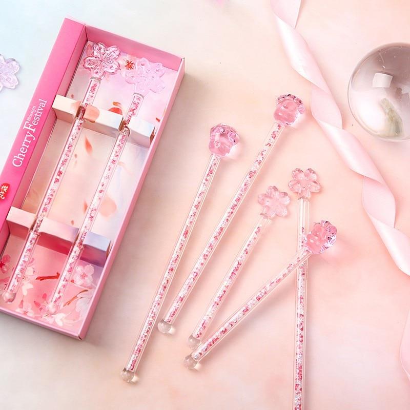 Girly Heart Star Pink Glass Stirring Stick Gift Box Glass Stick Stirrer Glass Stirring Rod Round Stir Stick Shiny Glass Stick