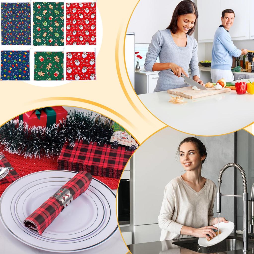 Christmas Dish Towels 6 Pieces Holiday Absorbent Festive Christmas Hand Towels For Kitchen For Bathroom Farmhouse Apartment