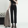 Women's High-Waisted Black Cigarette Jeans - Autumn 2023 Trendy, Slim, Loose, 9/10 Length