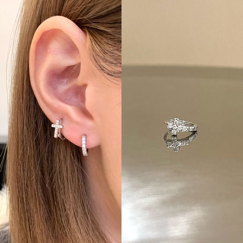 

Double Ear Piercings Ringring Store Earring Eardrop Small Cross Stud Earrings Ear Bone Stud Ring Earrings High Earlobe Stud Cross trap earring 1 piece